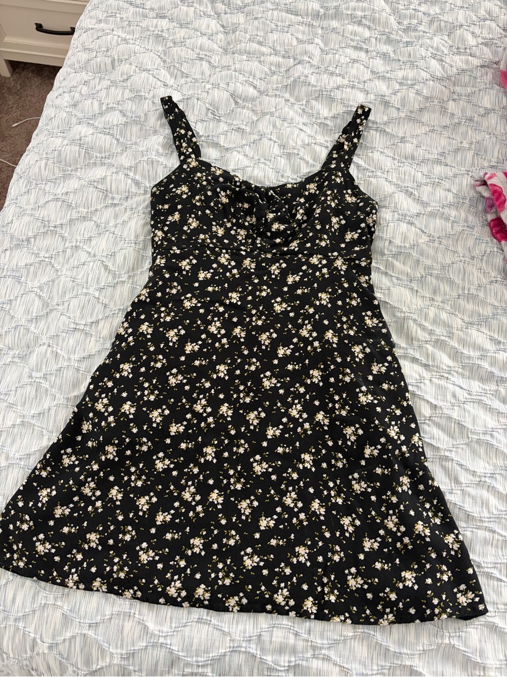 Old Navy Black Mini Dress with White and Yellow Floral Print